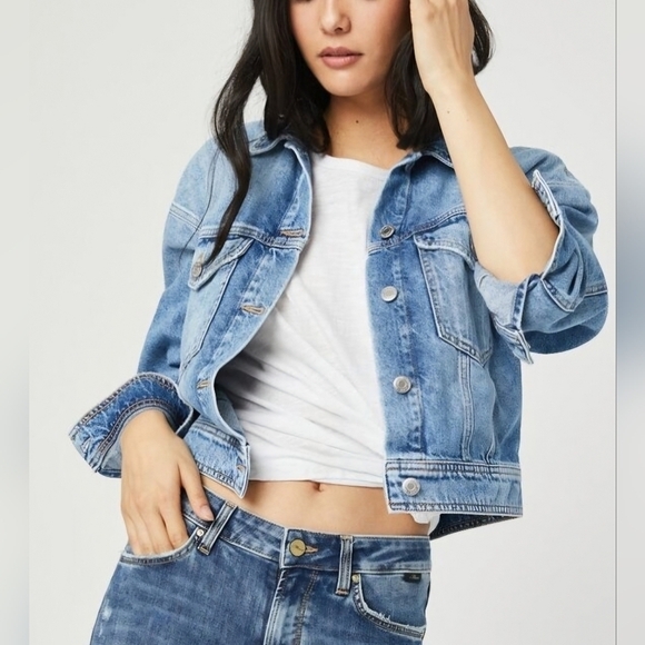 Mavi Jackets & Blazers - Mavi Rosie Cropped Denim Jacket Blue Button Front Size XL